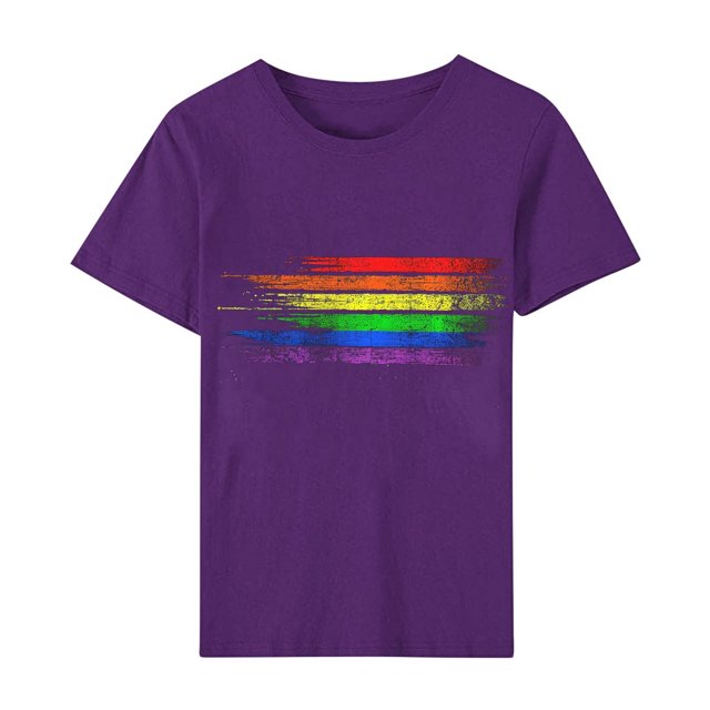 Pisexur Femmes Tops LGBT Inspiration Fierté Chemises Coloré Rayures Drapeau Tee Tops Été Casual Manches Courtes Égalité Chemises Col Rond Polyvalent Confortable Basiques Sortir Tops pour les Femmes