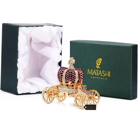 Crown Carriage - Hand Painted Royal Crown Carriage Ornament/Trinket Box Embellished with 24K Gold and High Quality Purple Crystals by Matashi