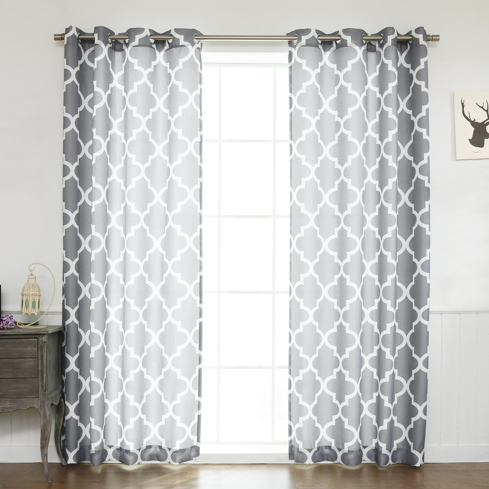 Quality Home Oxford Basketweave Reverse Moroccan Print Curtains