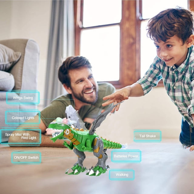 Robot rociador de niebla, juguete de dragón, dinosaurio que camina, lanza fuego, rociador de agua con luces y sonidos para niños