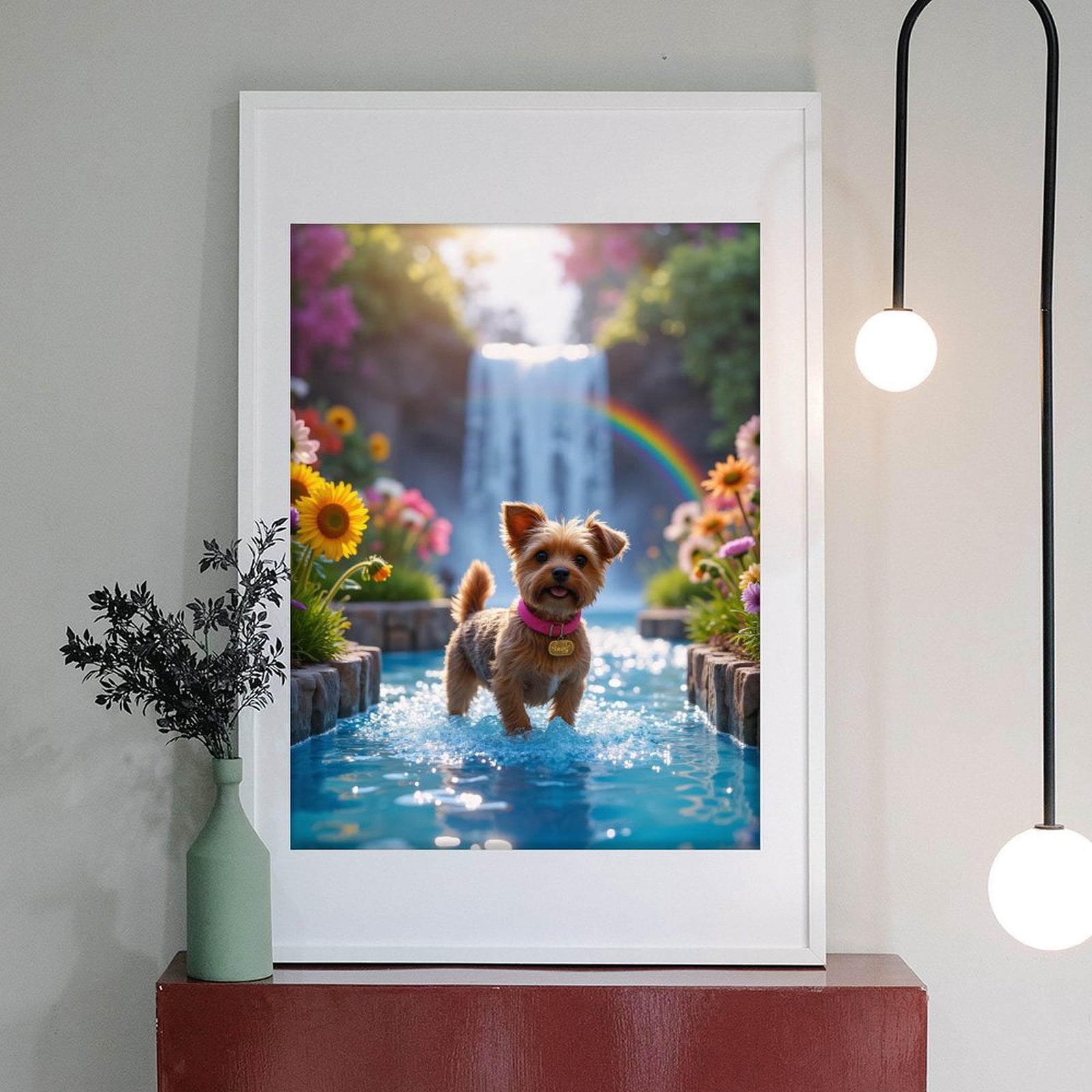 Diamond Art Kit for Adults, Yorkshire Terrier Waterfall Rainbow Garden Diamond Painting for Adults Beginners, DIY Diamond Art Painting Kits, 5D Diamond Painting Crafts for Home Decor 12x16 Frameless