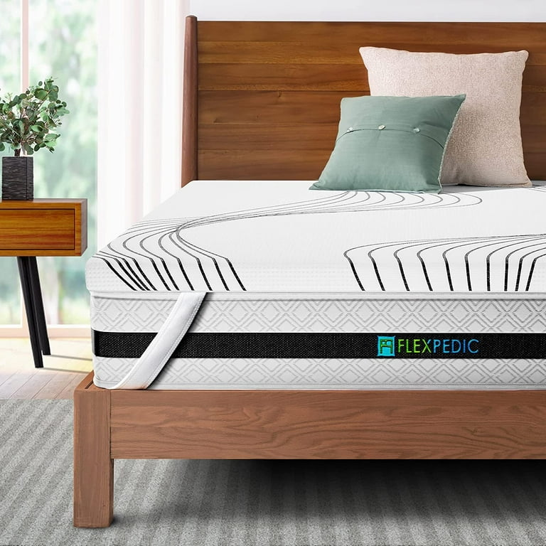 Flexpedic 2 inch Mattress Topper Twin Size - Memory Foam Mattress Topper  Infused with Coconut Shell Carbon, White