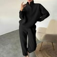 thumbnail image 2 of Women Fall 2 Piece Lounge Outfit Solid Color Button Up Colla Versatile Hoodie Loose Pants Set Long Sleeved Round Neck Shirt Set Plus Size Tracksuit Casual Outfit Black M, 2 of 7