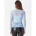 thumbnail image 4 of DARING DIVA Long Sleeve Mock Neck Floral Lace Blouse XS Light Blue, 4 of 6