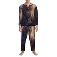 thumbnail image 3 of Naloa Purple Flower Lazy Cat Men’s Pajamas Set - Long Sleeve Button Down Sleep Shirt and Pajama Bottoms Sleepwear Set-XX-Large, 3 of 7