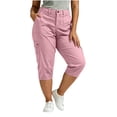 thumbnail image 3 of Diufon Plus Size Cargo Pants for Women Button Elastic Waisted Travel Hiking Capri Pants with Multi Pockets, 3 of 9