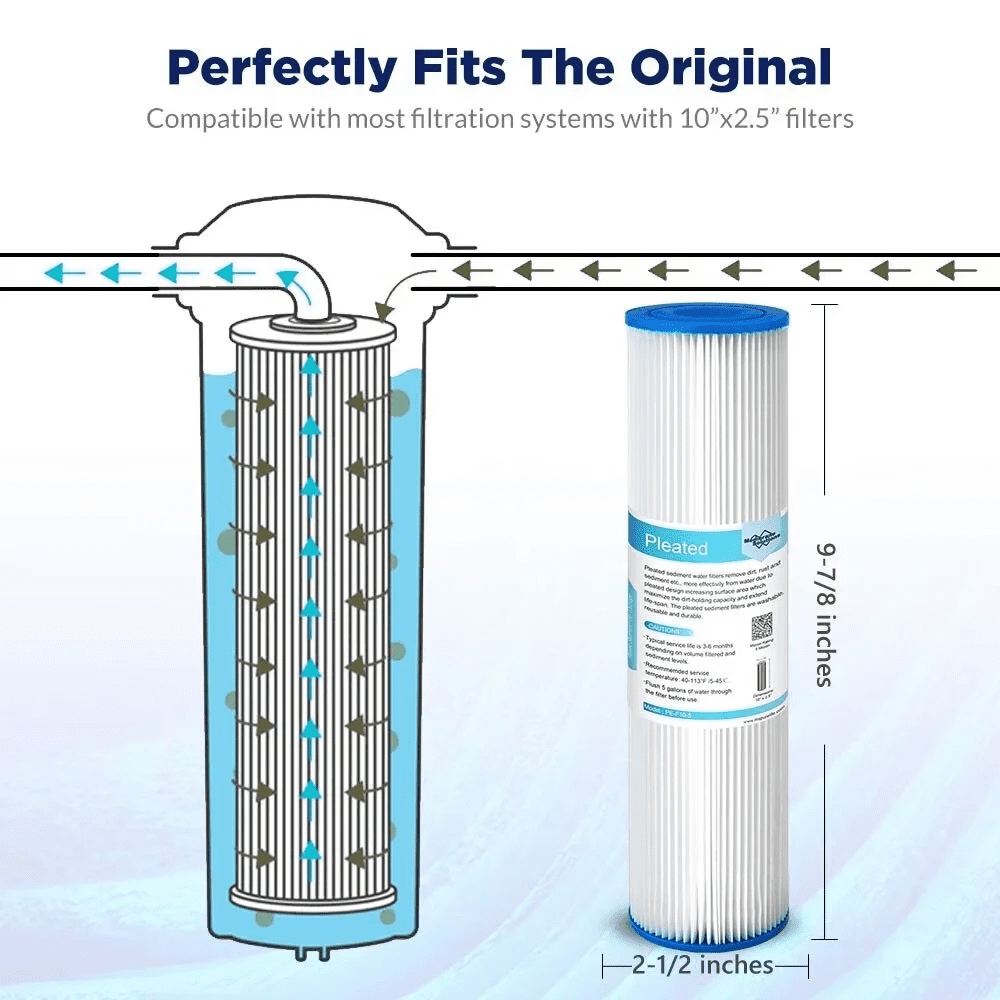 Water Filter Cartridge, Membrane Solutions Sediment Water Filter Replacement Compatible with W50PE, WFPFC3002, SPC-25-1050, FM-50-975 | 50 Micron | 10"x2.5" | 12 Pack