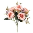 thumbnail image 2 of AYktou Roses Artificial Flowers 1 Bunches of Artificial White Pink Roses 5 Heads Plastic Flannel Flower SuiTables for Plants Decoration of Family Hotel Wedding Bouquet Christmas Office Tables, 2 of 12