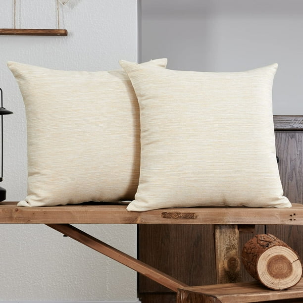 Deconovo Linen Look Throw Pillow Covers for Sofa Couch Invisible Zipper Navy Blue No Pillow Insert Set of 2, Cream, 18x18 Inch