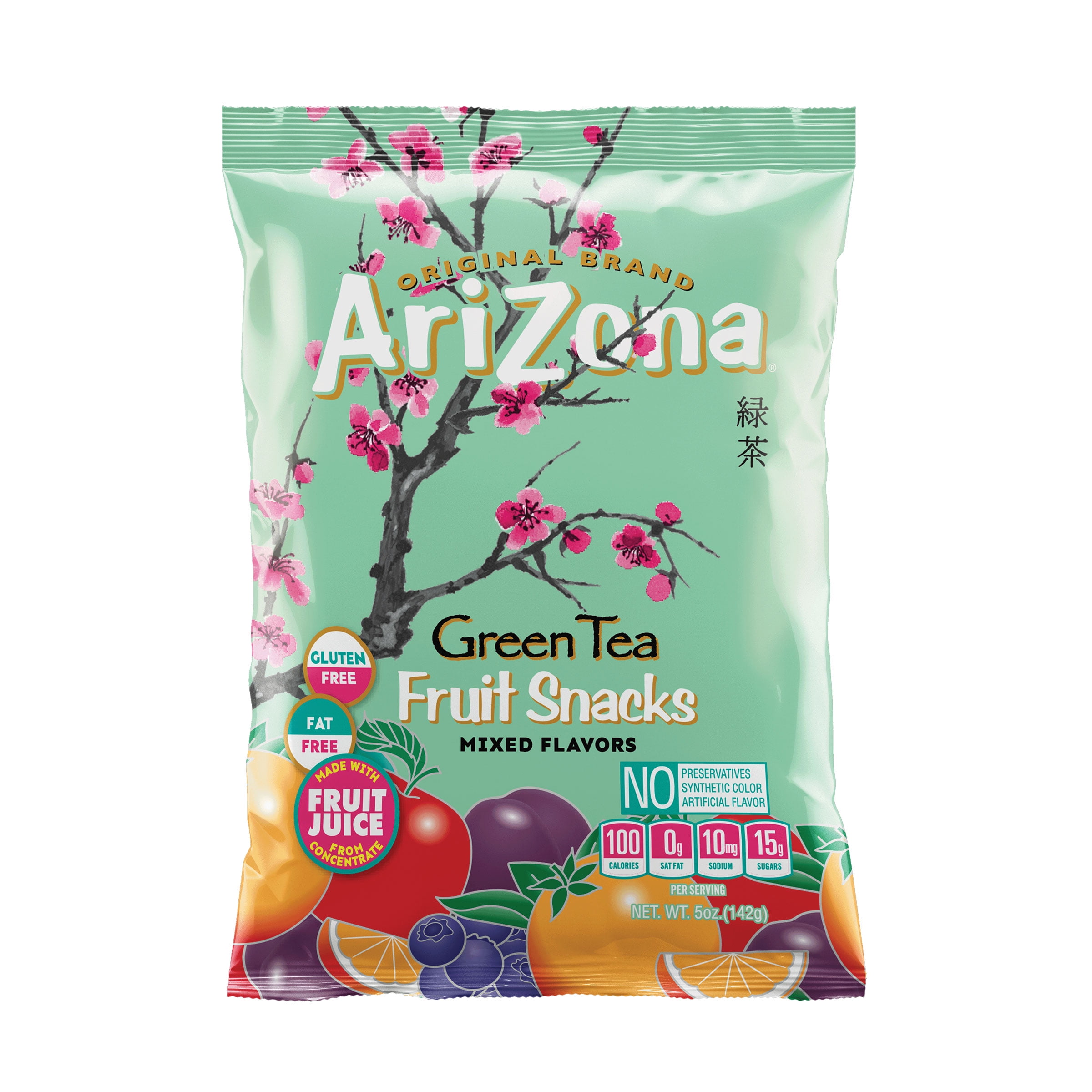 AriZona Green Tea Fruit Snacks, Gluten Free Mixed Fruit Snacks, 5 Ounce Individual Bags, Green Tea (Pack of 12)