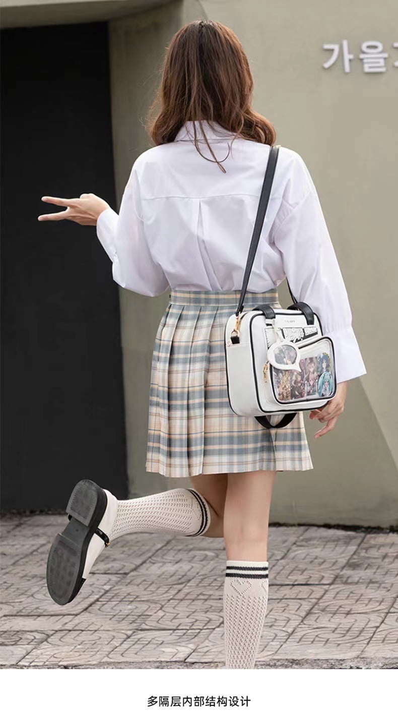 Japanese Kawaii Ita Crossbody Bag - Clear Polyester Messenger Purse, Small Tote with Adjustable Strap & Cute Pendant