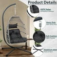 thumbnail image 4 of Patio Egg Chair with Stand,Outdoor Swing Egg Chair with Aluminum Alloy Steel Frame, Indoor Hanging Chair with Soft Cushion,Foldable Basket,350lbs Capacity,for Patio,Bedroom,Balcony,Black and Gray, 4 of 7