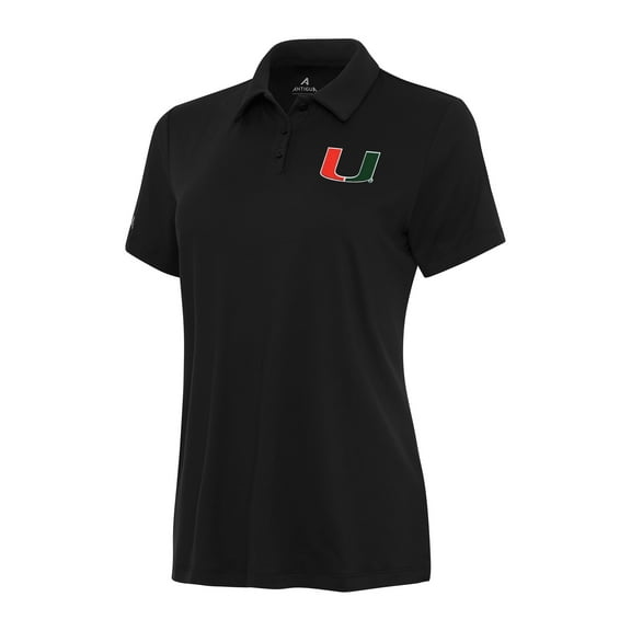 Women's Antigua Black Miami Hurricanes Reprocess Polo