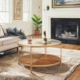thumbnail image 4 of Gexpusm 32"Round Glass Coffee Table,Wood,Double Layer, Modern, Metal Frame, Gold, 4 of 12