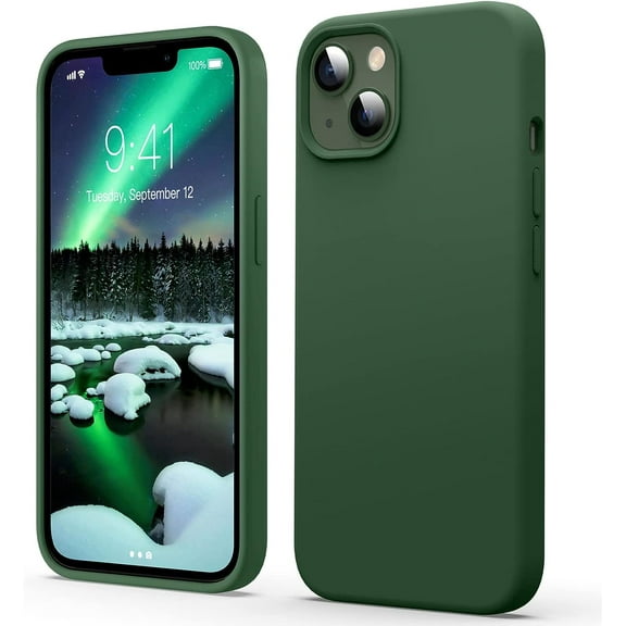 Liquid Silicone Case for iPhone 13 Mini (5.4''), [Scratch-Resistant, Anti-Fingerprint, Shockproof] Protective Slim Phone Case, 4-Layer Cover with Microfiber Lining, Silky-Soft Touch, Green