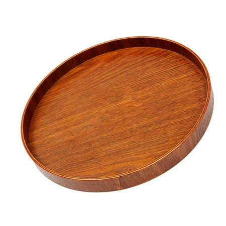 

Multifunctional Round Wooden Plate Breakfast Food Snack Fruit Coffee Tea Holder Serving Trays Salad Bowl Platter Size M