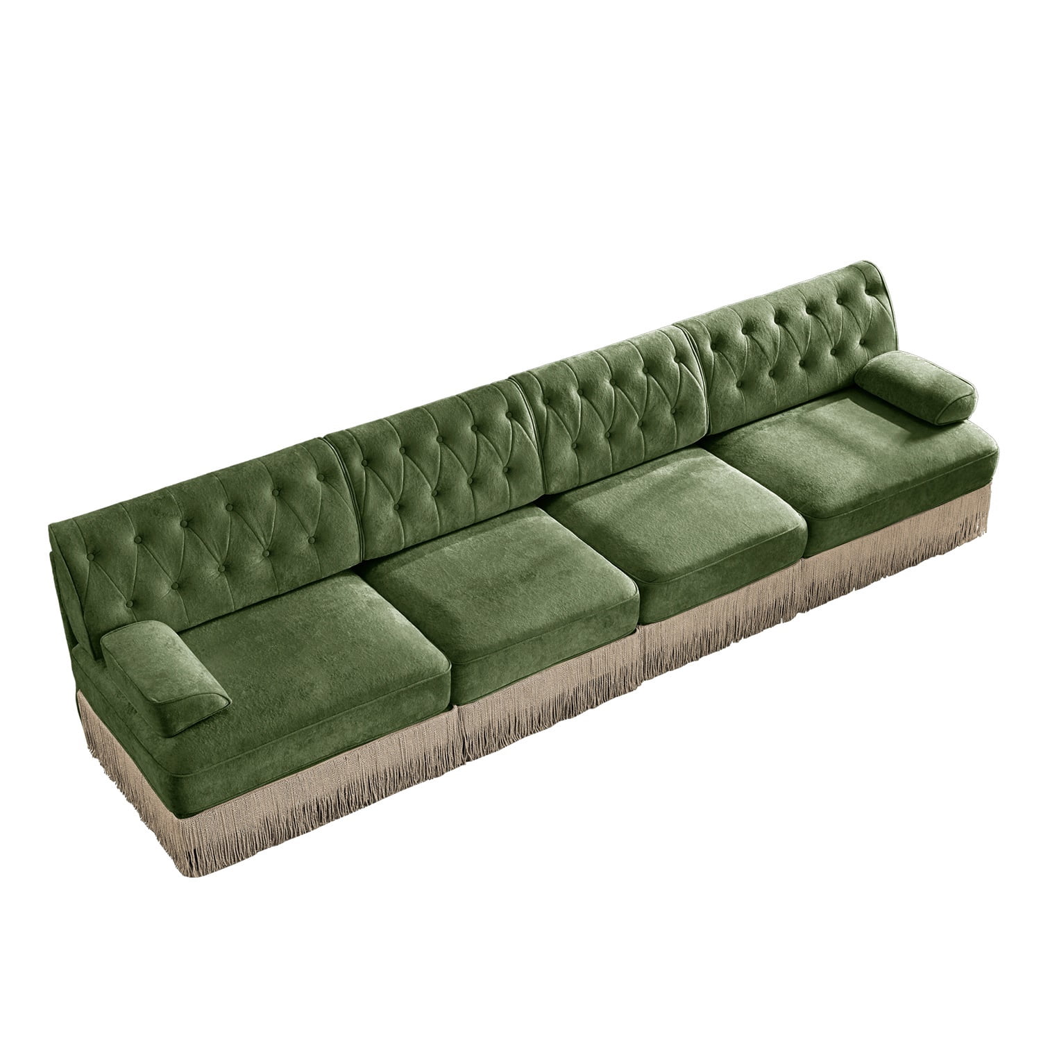 Hommoo 4-Seater Chesterfield Style Velvet Fabric Sofa Couch set, Tufted Button Upholstered Design and Floor-grazing Tassel, Free Combination Sectional Sofa, for Home, Green