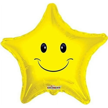 18 inch Kaleidoscope Happy Face Star Foil Mylar Balloon - Party Supplies Decorations