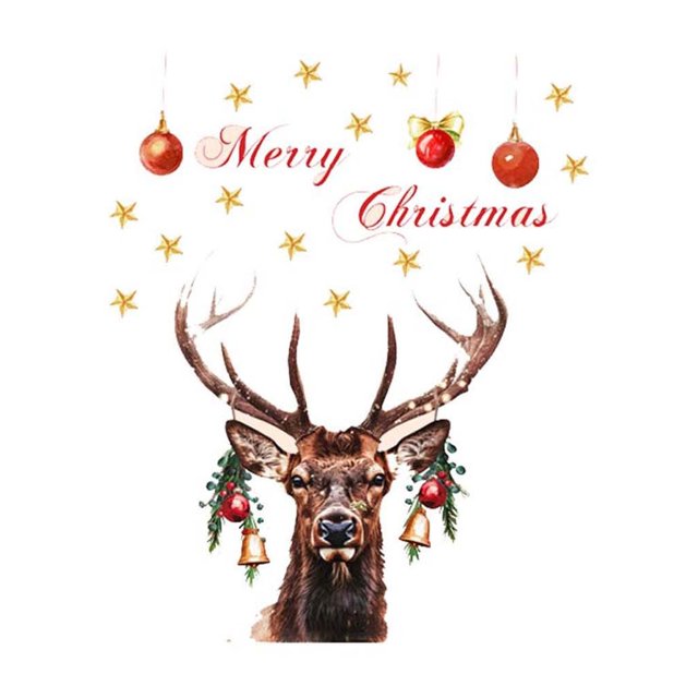 Christmas Window Sticker With Deer And Stars Double Sided Visual For Home Living Room And Holiday Decor 1Pc Weight 0.11 Lb