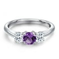 thumbnail image 3 of Gem Stone King 925 Sterling Silver Purple Amethyst and White Topaz Engagement Ring for Women | 1.14 Cttw | Round 5MM | Gemstone February Birthstone | Size 9, 3 of 6