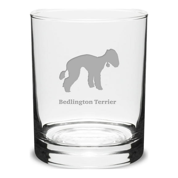 Bedlington Terrier Deep Etched 14 oz Classic Double Old Fashion Glass