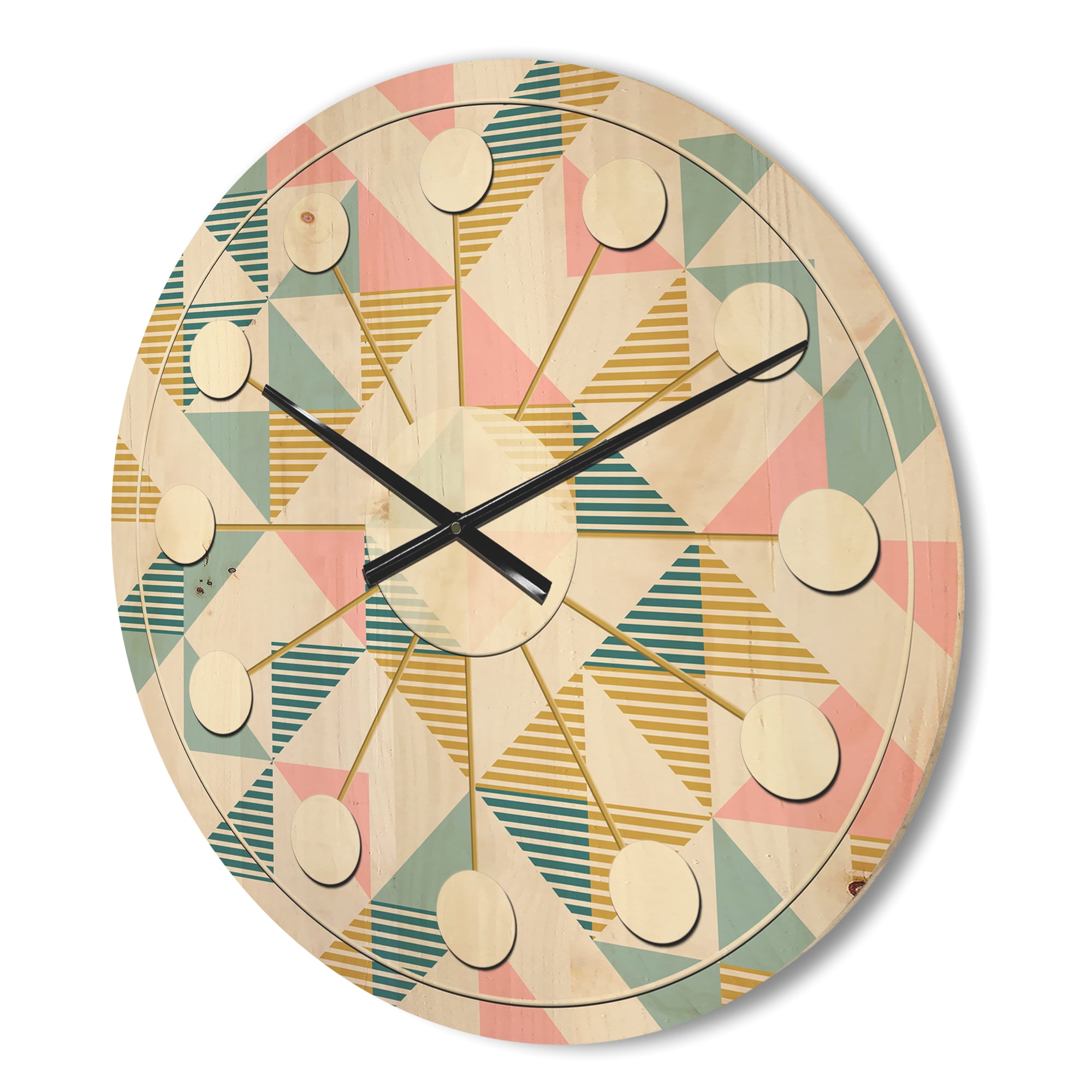 Designart 'Diamond Retro Pattern VII' Mid-Century Modern Wood Wall Clock