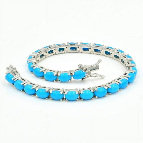 Natural Turquoise Bracelet, 925 Sterling Silver, Tennis Bracelet, December Birthstone, Turquoise Jewelry, Anniversary Gift, Gift For Her,