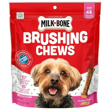 Milk Bone Brushing Chews Daily Dental Dog Treats  Mini  18.9 oz Bag  48 Bones Per Bag