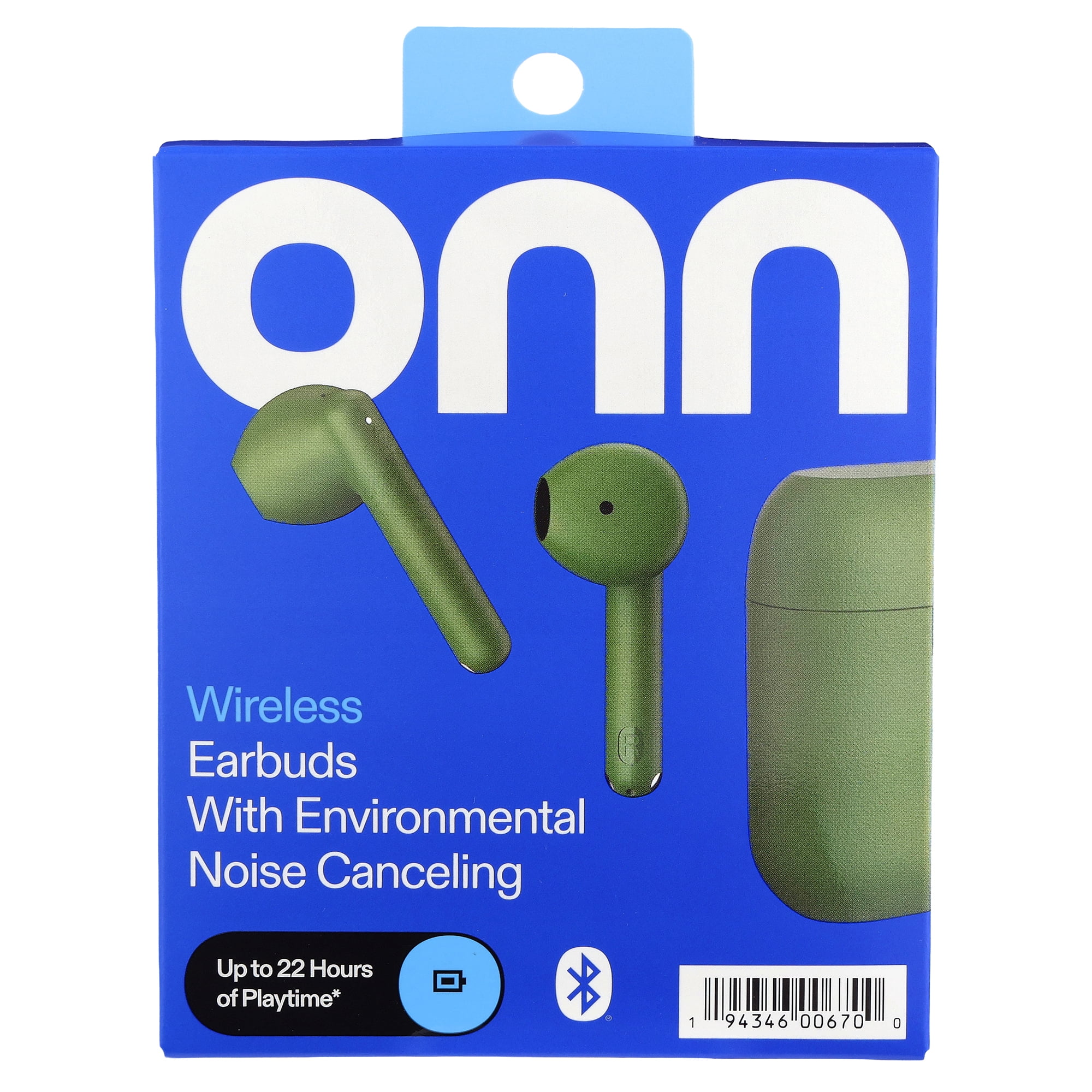 onn Wireless Earbuds with Environmental Noise Canceling, Olive