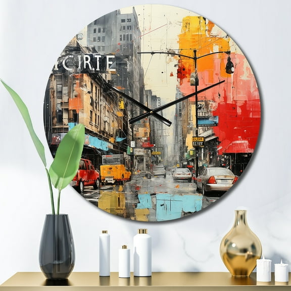 Designart "Urban composition II" Abstract Collages Oversized Wall Clock