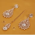 thumbnail image 3 of NEW! Sunsoul by Touchstone Indian Bollywood Exotic Petals Studded Diamond Look Sparkling Rhinestone Designer Jewelry Chandelier Earrings Mangtika Head Accessory Combo In Gold Tone For Women., 3 of 9