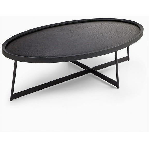 Oval Wood Coffee Tables Center Table with Metal Leg for Living Room, 47 Inch Table Accent Furniture (Oval Coffee Table, Black)