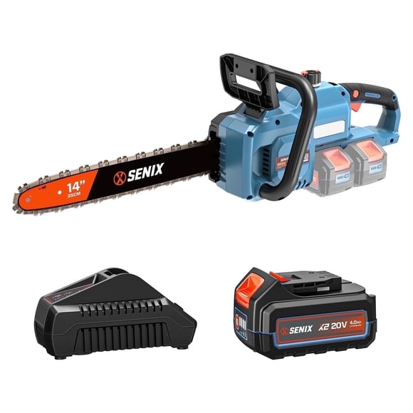SENIX CSX2-M2 14" 40V Battery Powered Chainsaw, Brushless, Automatic Oiler, Tool-Free Chain Tensioning, Cordless