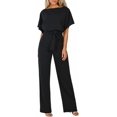 thumbnail image 2 of Aricy Women's Summer Elegant One Piece Outfits Jumpsuit Wide Leg Crew Slash Neck Tie Waist Playsuit Ladies Baggy Dungarees High Waisted Wedding Business Party Rompers Vacation Clubwear, 2 of 6