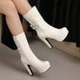 thumbnail image 2 of White Women Punk Inspired Boots With Thick High Heel And Double Buckle Strap Great For Cool Weather Ensembles, 2 of 5