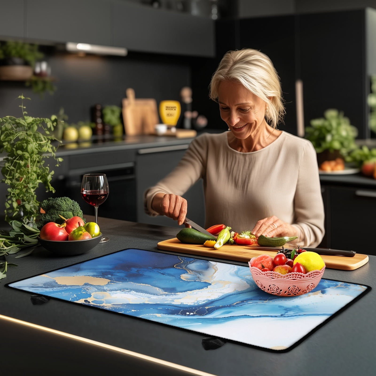 Renewold Glass Stove Cover Stovetop Protector Cover Foldable Electric Stove Top Protector Prevent Scratching Washer Dryer Top Cover for Home Decor, Blue White Marble