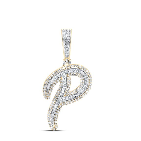10k Yellow Gold 3/4 CTW Natural Diamond Fashion Initial "P" Pendant 2.56 Grams