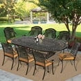 thumbnail image 4 of MEETWARM 9-Piece Outdoor Furniture Dining Set, All Weather Cast Aluminum Patio Garden Set with 8 Chairs, 8 Cushions, 1 Oval Table, 2.2" Umbrella Hole, Dark Bronze, 4 of 7