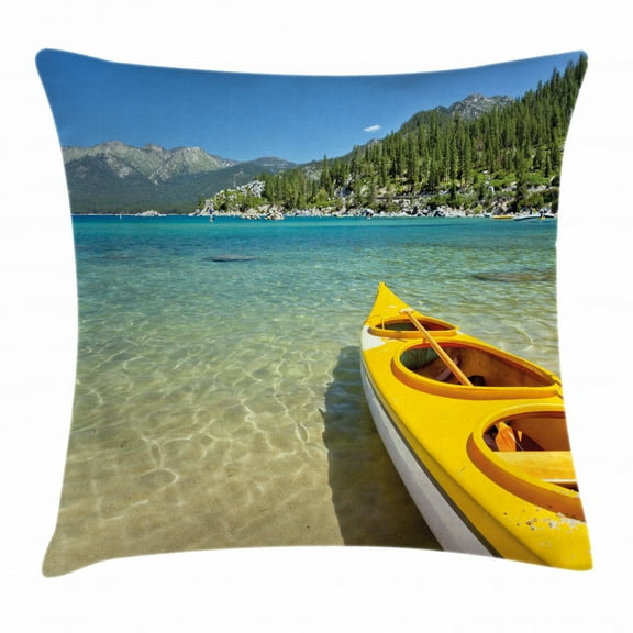 Lake Tahoe Throw Pillow Cushion Cover, Extreme Sports in Wild Lakeside Places Scenic Activities, Decorative Square Accent Pillow Case, 20 X 20 Inches, Turquoise Sky Blue Lime Green, by Ambesonne