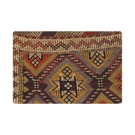 Pasargad Home Kilim 16" x 24" Hand-Woven Wool Turkish Pillow Cover in Brown