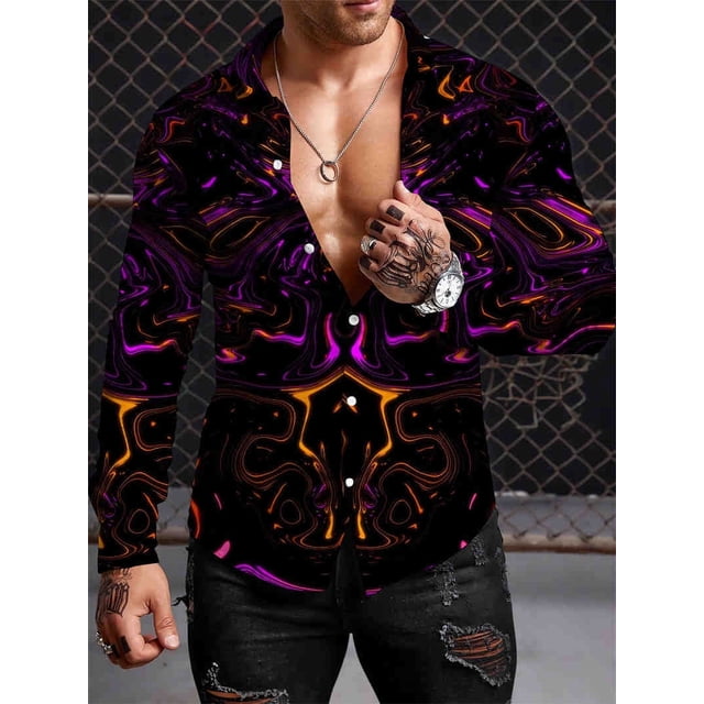 Camisa de hombre Y2K de verano , camisas con estampado 3D a la moda, camisa informal de manga larga de gran tamaño, camisetas ajustadas, ropa