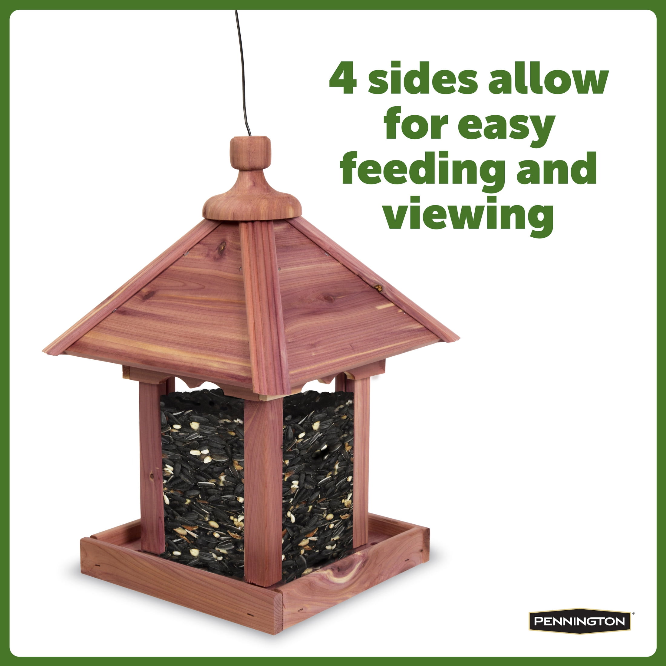 Pennington Red Cedar Jr. Pavilion Wild Bird Hopper Feeder, 2.5 lb. Capacity, 13.75 Inch Tall
