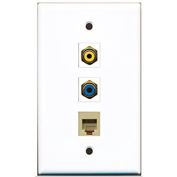 RiteAV - 1 Port RCA Yellow and 1 Port RCA Blue and 1 Port Phone RJ11 RJ12 Beige Wall Plate