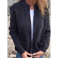 thumbnail image 4 of Women'S Zip Up Knit Cardigan Long Sleeve Stand Collar Sweater Outwear Coat with Pockets Black XXL, 4 of 6
