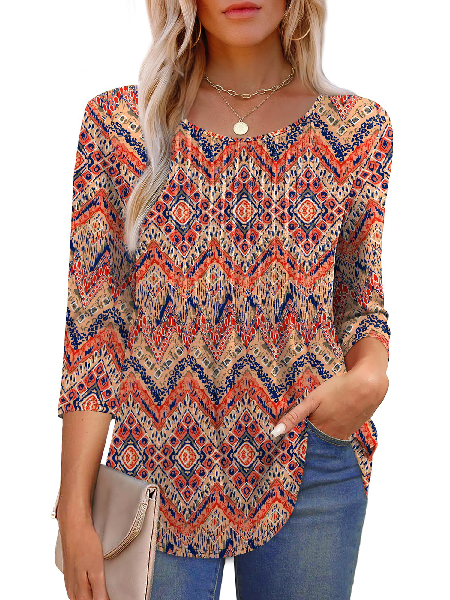 UVN Women's Pleated 3/4 Sleeve Summer Blouse photo 3