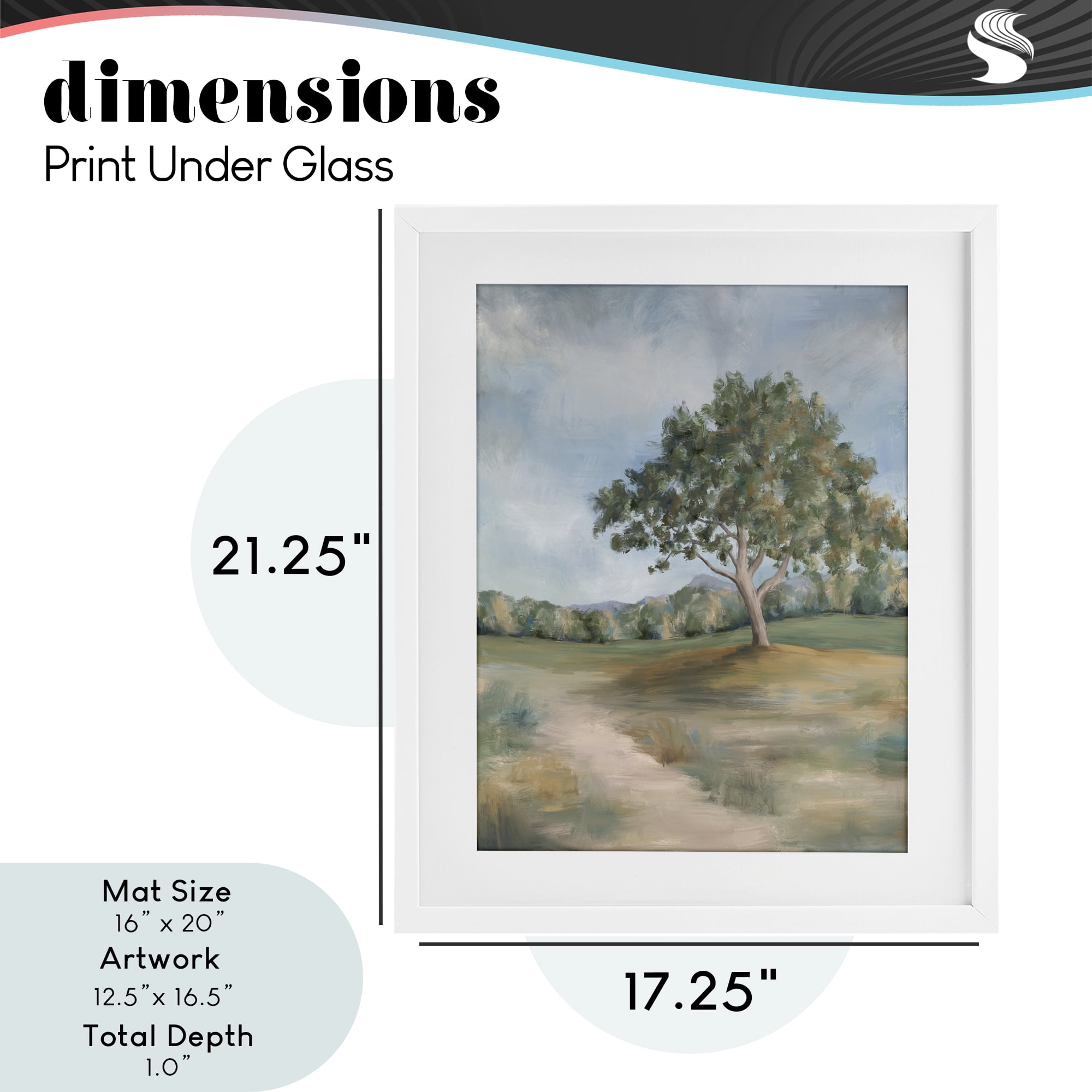 Countryside Tree Scenery White Framed Print Under Glass, design by Leah Noel Art