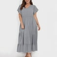 thumbnail image 4 of BSDJILFG Plus Size Dresses for Women Summer 2025 Casual Bell Sleeve V-Neck Ruffle A-Line Flowy Puffy Maxi Dress, 4 of 9