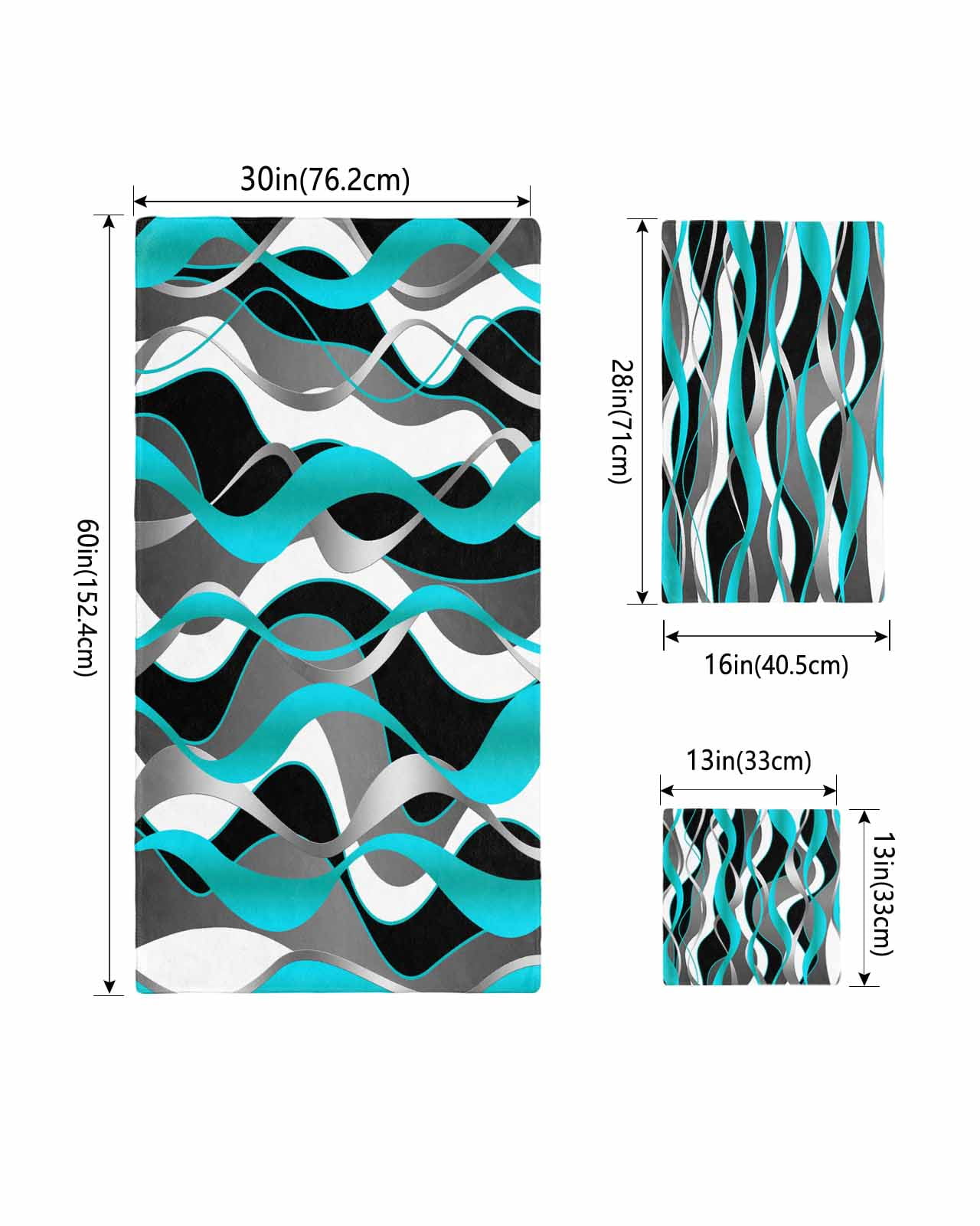 Aqua Stripe Bath Towels for Bathroom Set,Luxury Microfiber Towels Gifts for Women,Beach Kitchen Hand Hair Face Towel and Dish Washcloth,Ombre Grey Moire Geometric Modern Abstract Towels+Set