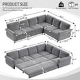 thumbnail image 3 of CKEASEAN 118" L-Shaped Sleeper Sofa Bed, Chenille Convertible Pull Out Couch with Nailhead Trim, 6-Seater Upholstered Sectional Sofa Couch for Living Room/Apartment, 3 of 7