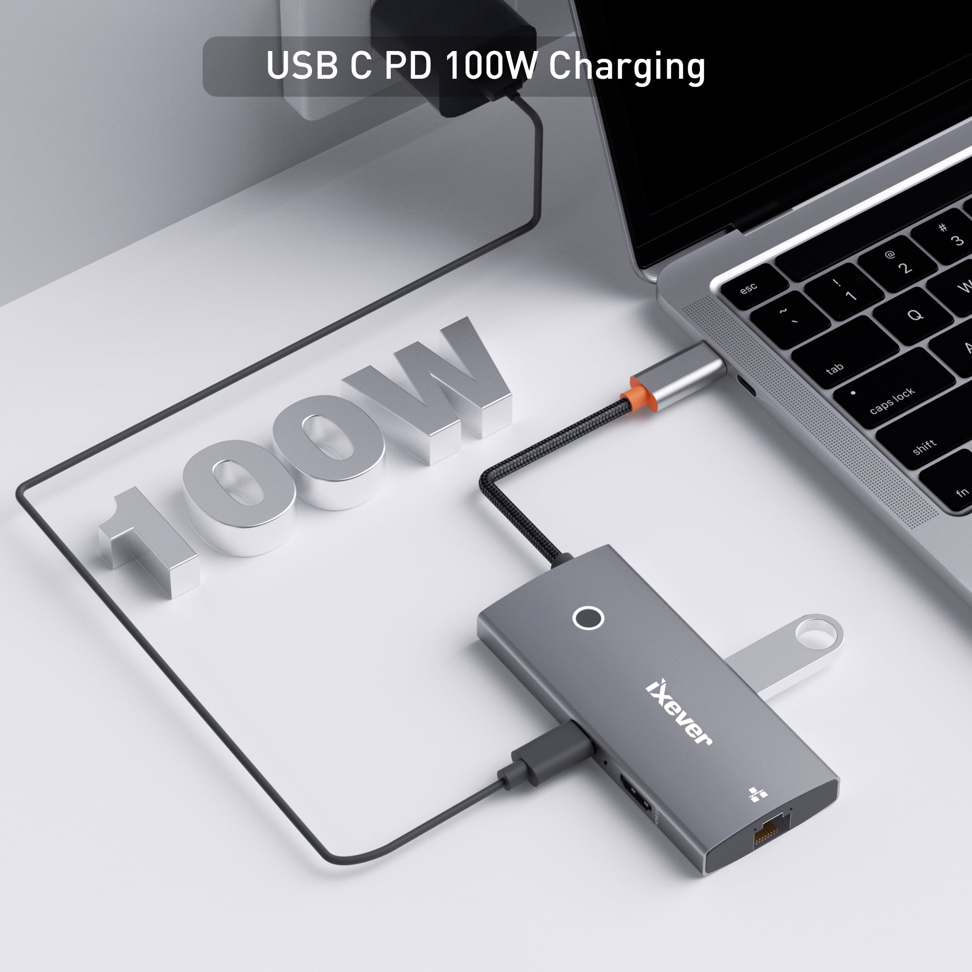 iXever USB Type C HUB Combo Docking Station: HDMI 4K@60Hz, Gigabit Ethernet 1000Mbps RJ45, USB Type C, 2x USB 3.0 5Gbps, PD Charging Port 100W